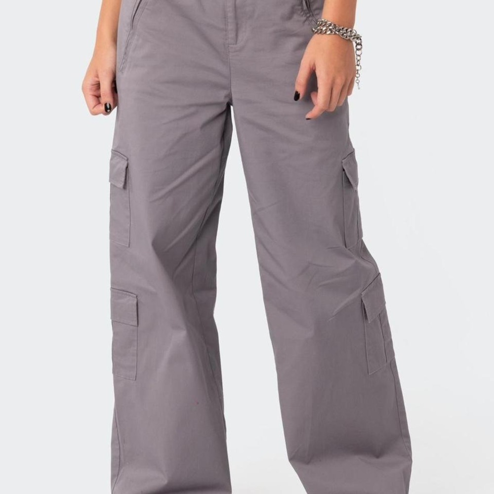 Edikted Grey Mauve Wide‎ Leg Cargo Pants Women's Size XS Utility Streetwear